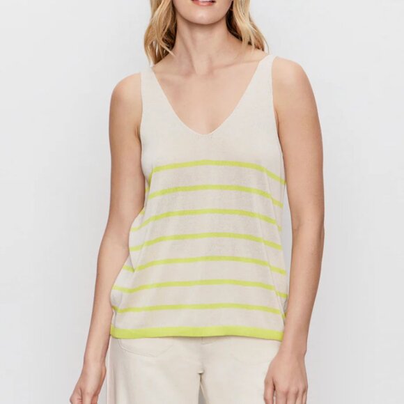 V-Neck Knitwear Tank ~ Muslin/Desert Lime Stripe - Picture 1 of 5